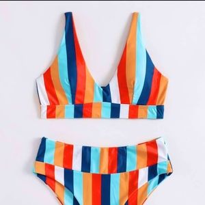 Striped High Waisted Bikini